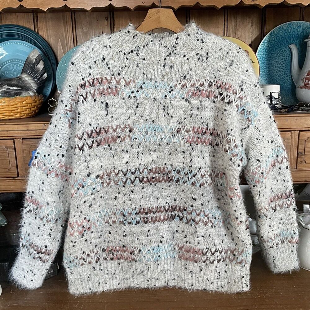 Anthropologie‎ Raga Darla Sweater XS Oversized 46B Eyelash Confetti Yarn Zigzag